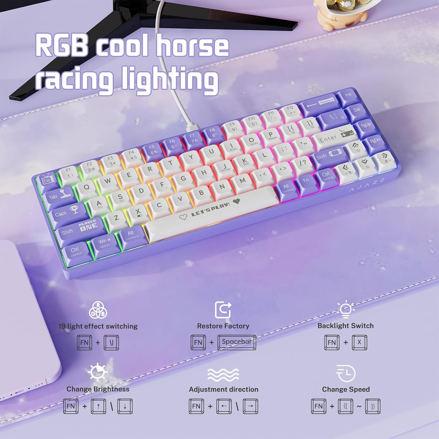 AJAZZ Keyboard AK680 Mechanical Gaming Keyboard Wired Purple/White AJAZZ Keyboard AK680 Mechanical Gaming Keyboard Wired Purple/White